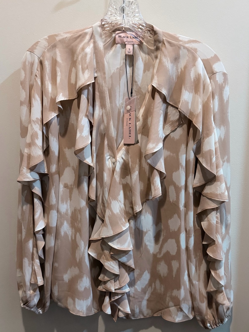 Black Label by Chico's The Ruffle Top in Beige Fabric
